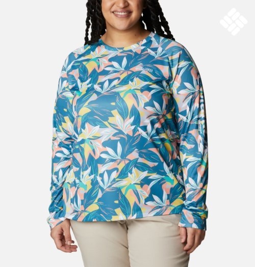 Women's Columbia PFG Super Tidal Tee II Long Sleeve Sweatshirts Flower | Plus Size CA-I56A1